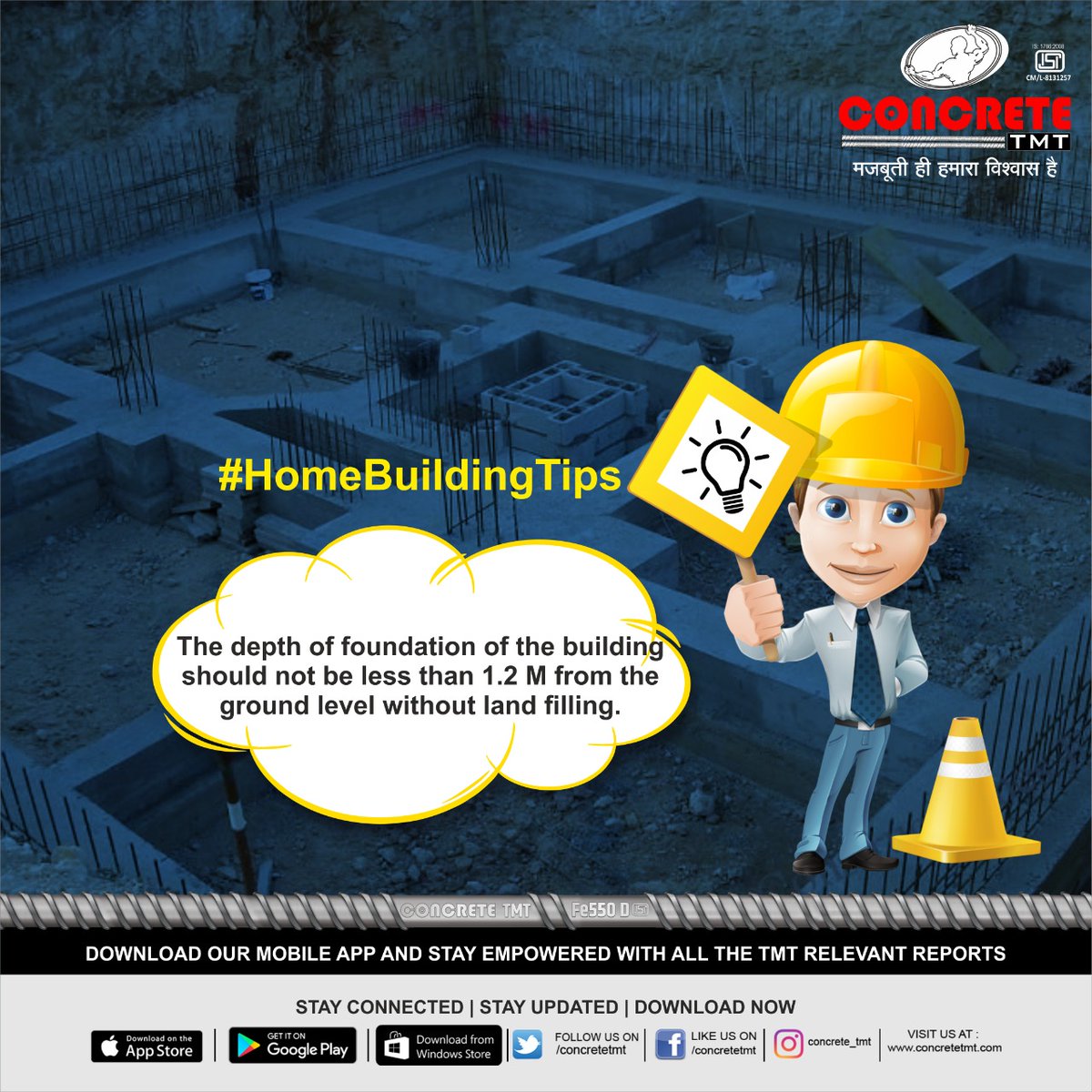 concretetmt's tweet image. #HomeBuildingTips
The depth of foundation of the building should not be less than 1.2 M from the ground level without land filling.

#concretetmt #tmt #tmtmanufacturer #tougheststeel #extrastrong  #strongbond #strength #longlasting #raipur #nagpur #chhattisgarh #maharashtra
