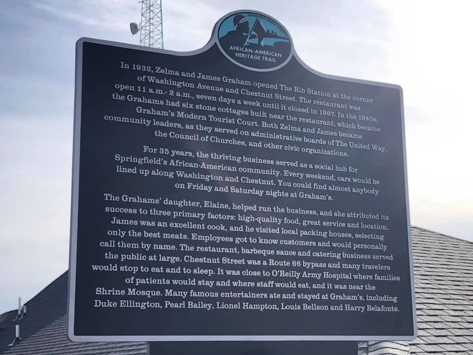 A marker from the Springfield-Greene County African-American Heritage Trail tells the story of James and Zelma Graham, co-founders of the Rib Station, who also served on the boards of the United Way and the  @CCOzarks.