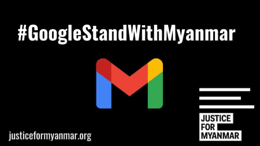 KChawSu21's tweet photo. Google should crack down on propaganda supporting Myanmar's military coup on Blogger, and Gmail accounts listed in financial records for the military, say activists @donk_enby and @NatSecGeek. So far, @Google isn't commenting.
#WhatsHappeningInMyanmar
#GoogleStandWithMyanmar https://t.co/PR5jAsj7e0