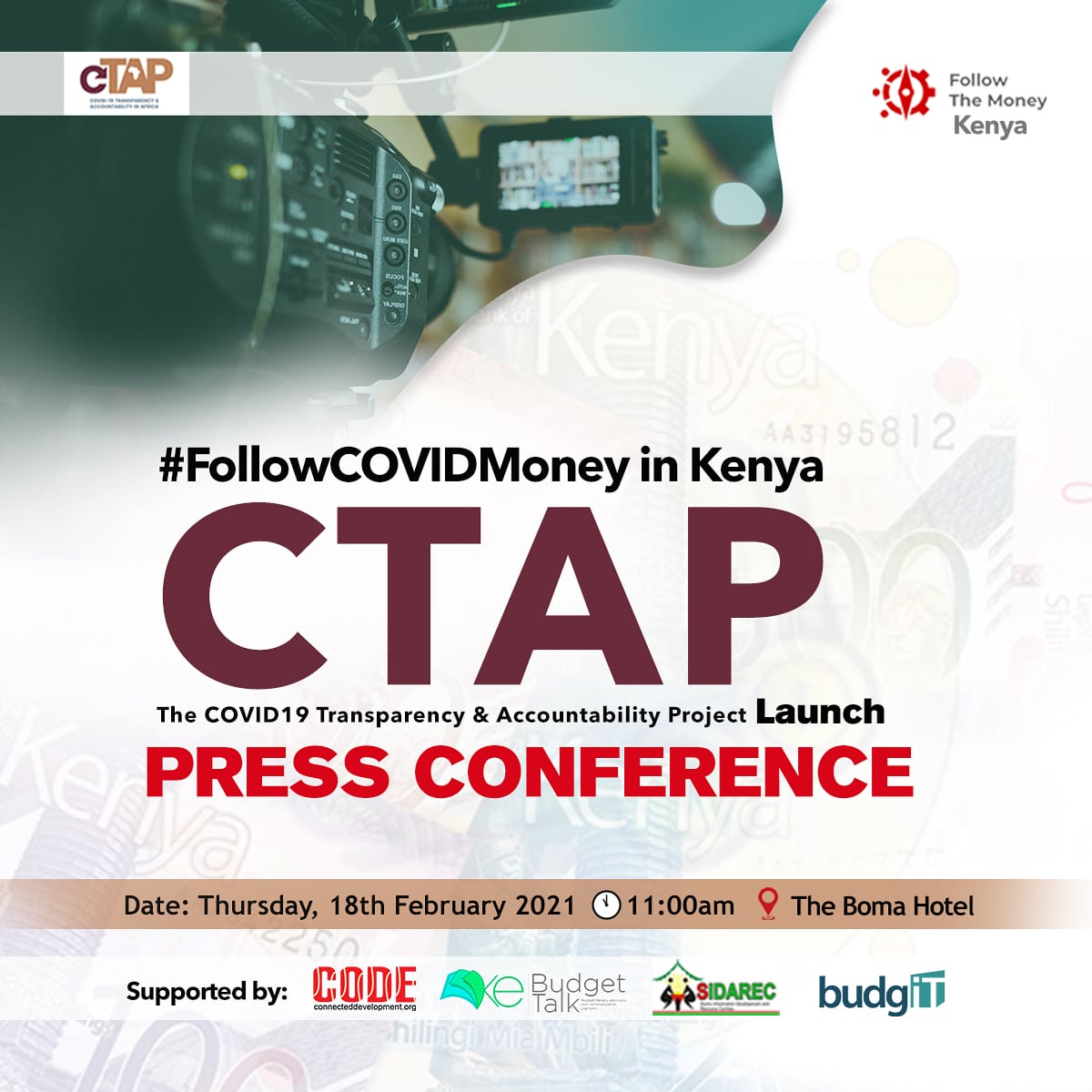 The launch of the #COVID19 Transparency & Accountability Project (#CTAP) campaign initiative takes place today. #FollowCOVIDMoneyKenya campaign aims to track allocation and expenditure of #COVID19. @4lowthemoney @Connected_dev @BudgITng @GlobalIntegrity #KeBudgetTalk