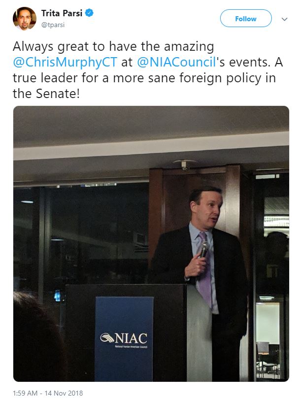 Don't be surprised to see Sen. Chris Murphy go the distance in support of Obama's highly flawed  #Iran nuclear deal (JCPOA).Reminders:-Murphy had a secret meeting with Iran's FM (read chief apologist)  @JZarif.-Murphy has close ties with Iran's DC-based lobby arm NIAC.