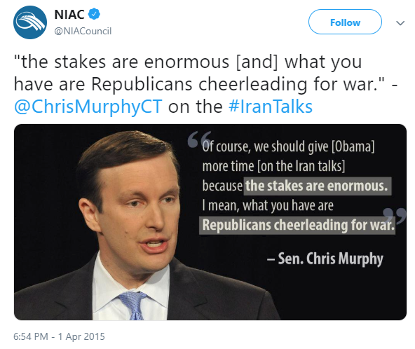 Don't be surprised to see Sen. Chris Murphy go the distance in support of Obama's highly flawed  #Iran nuclear deal (JCPOA).Reminders:-Murphy had a secret meeting with Iran's FM (read chief apologist)  @JZarif.-Murphy has close ties with Iran's DC-based lobby arm NIAC.