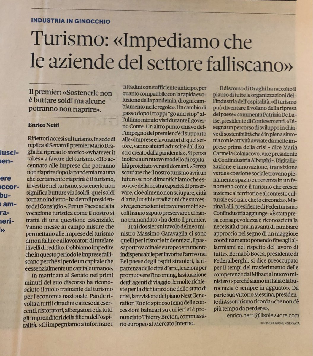 MarcoBianciardi's tweet photo. #Draghi :- “Investire nel #turismo sostenerlo, non significa buttare via i soldi, quei soldi tornano indietro!” https://t.co/8BbZSk4Krl