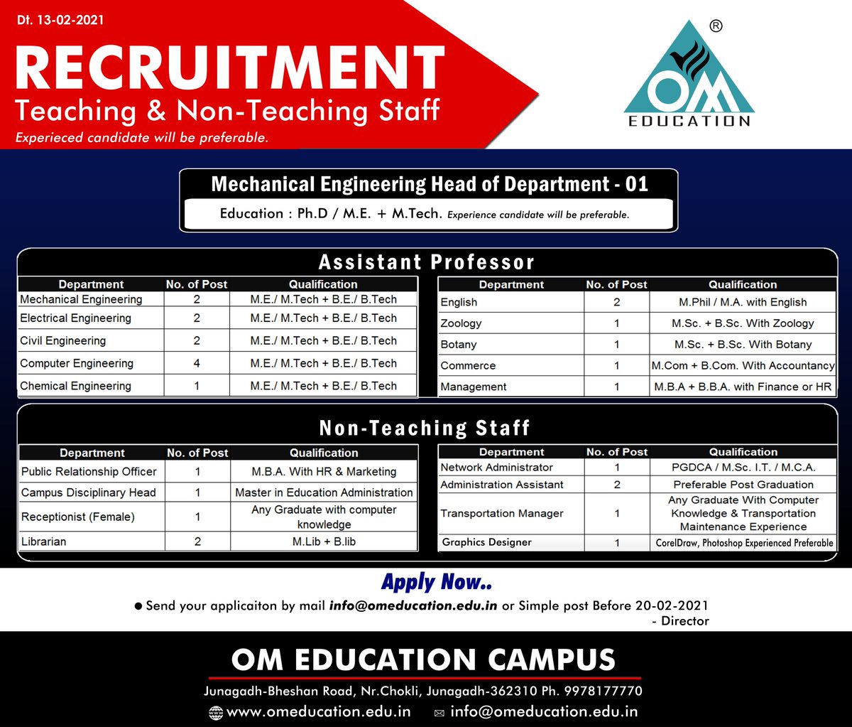 OmEnggCollege's tweet photo. #recruitment #job #career #omeducationcampus #professor https://t.co/YKcQibAsvq