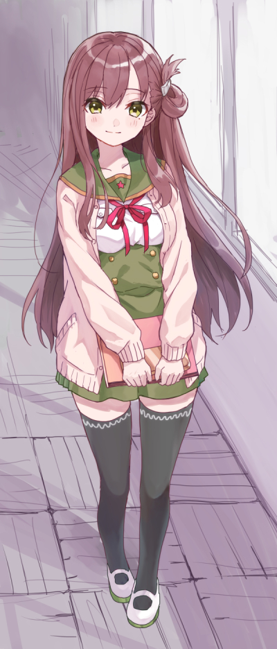 1girl solo long hair folded hair thighhighs school uniform uwabaki  illustration images