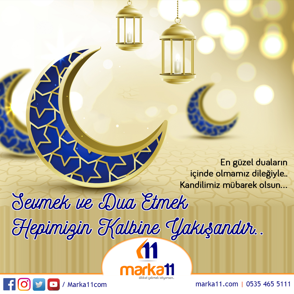 #HayırlıKandiller #RegaipKandili miz Mübarek Olsun. 
Sevmek ve Dua Etmek, Hepimizin Kalbine Yakışandır...
En güzel duaların içinde olmamız dileğiyle, Kandilimiz Mübarek olsun.
#Marka11 #Marka11com #OtoAksesuar #eTicaret #İzmir