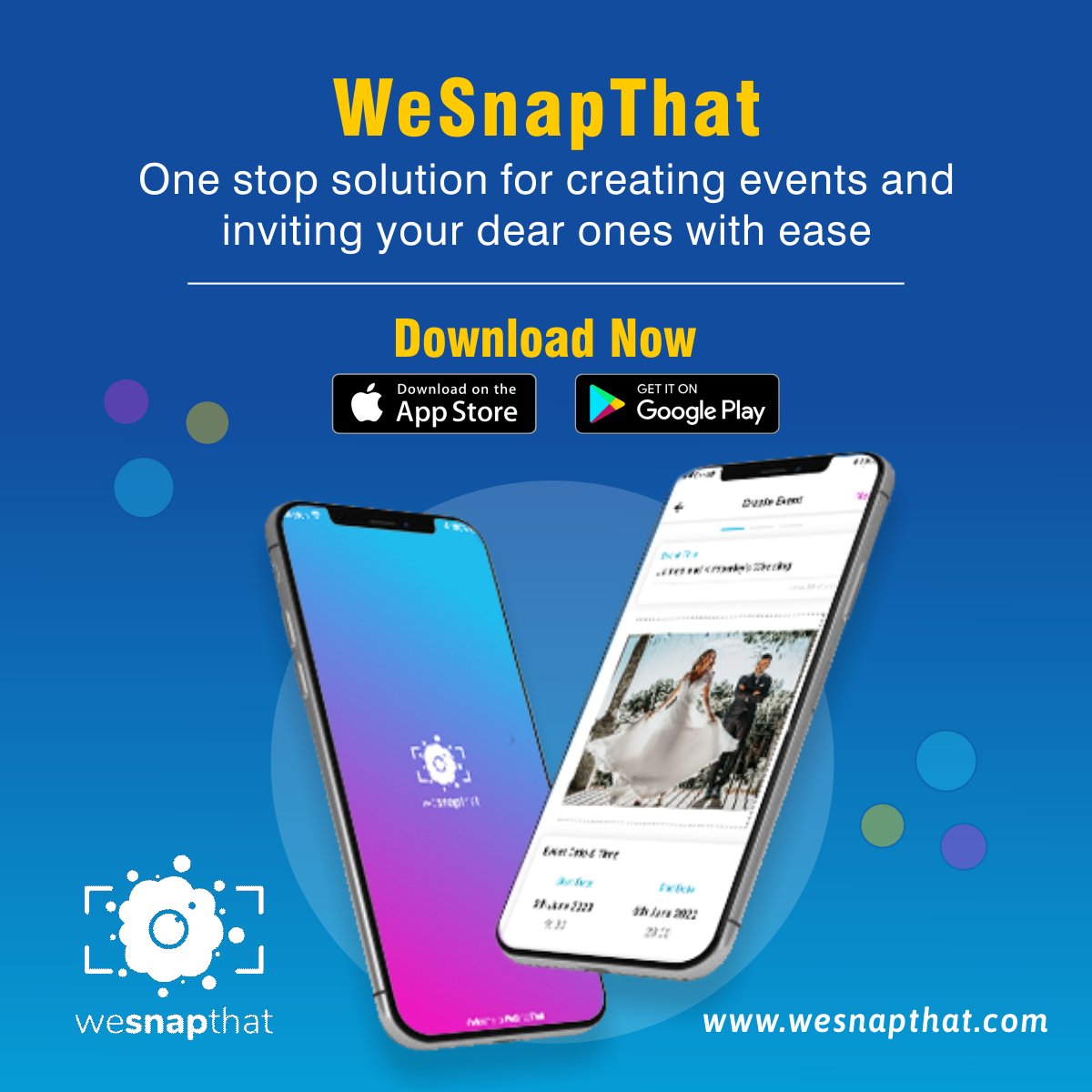 WeSnapThat_'s tweet photo. WeSnapThat, your one stop solution for
creating events and inviting your dear ones to your events with ease and complete privacy.
Download the app now.
.
.
#wesnapthat #photosharingapp #photosharing #downloadapp #createeveryday #sharememories #photoapp #DigitalTransformation https://t.co/yRfeuHvmrE