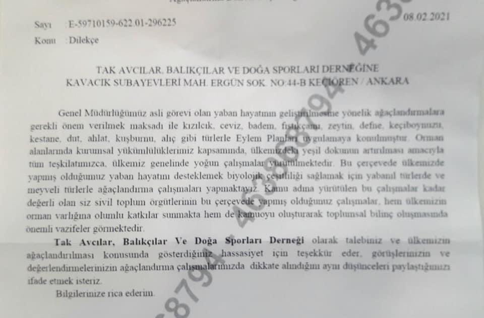 takdernek's tweet photo. OGM ye ilettiğimiz yaban hayatının geliştirilmesine yönelik, ağaçlandirmalara gerekli önem verilmesi hakında çalışmamızın dilekçesine gelen cevap.
Talebiniz hassasiyetiniz için tesekkür ediliyor.
#yabandabizimvatandabizim https://t.co/ESiAfDn0qX