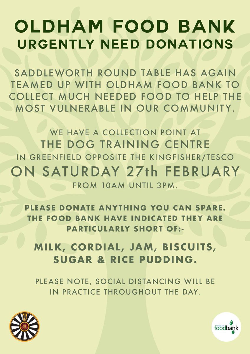 SaddRT558's tweet photo. ๐ฅITโS BACK๐ฅ Our next @OldhamFoodbank collection Sat 27 Feb Greenfield #Saddleworth Pls help us support those most vulnerable in our community #28daysofkindness #OldhamHour @SaddIndependent @live_oldham @OldhamChronicle @SaddleworthMag @saddleworthlife @Debbie_abrahams https://t.co/gciUdZytiP