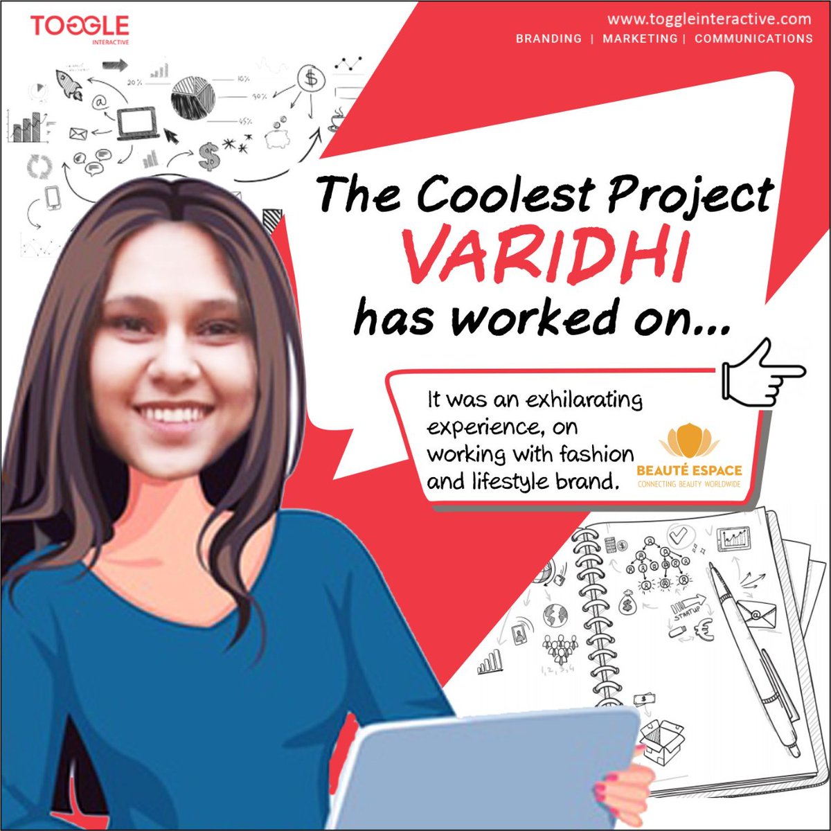 ToggleDigital's tweet photo. Feeling Empowered &amp; Motivated as she #LeadsTheWay this week, our colleague Varidhi shares here a snippet of one of the coolest projects led by her at #ToggleInteractive, for our client Beaute Espace Media/ Beauty Launchpad India . #LeadTheWay #HandsOnExperience #TeamWork https://t.co/CdYzWqfcd4