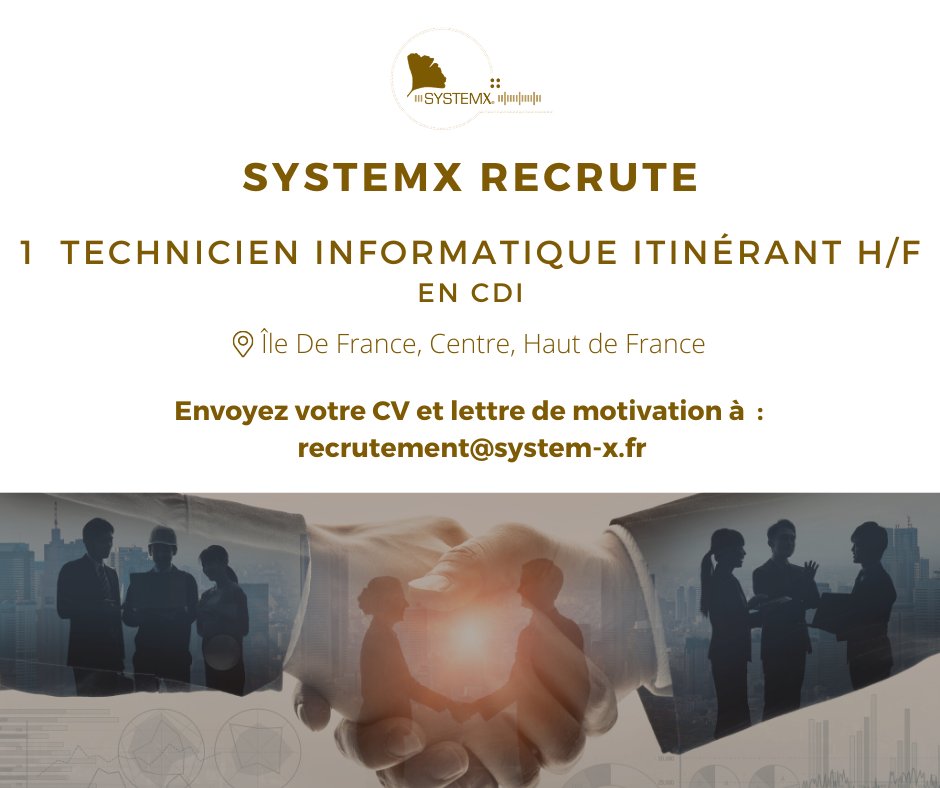 _System_X_'s tweet image. SYSTEMX #recrute 1 Technicien Informatique Itinérant H/F en CDI 🎉
Cliquez dès à présent sur le lien pour voir l'offre et postuler : 
system-x.fr/recrutement.ht… 

#cdi #technicien #informatique #recrutement #emploi #imagerie #medicale