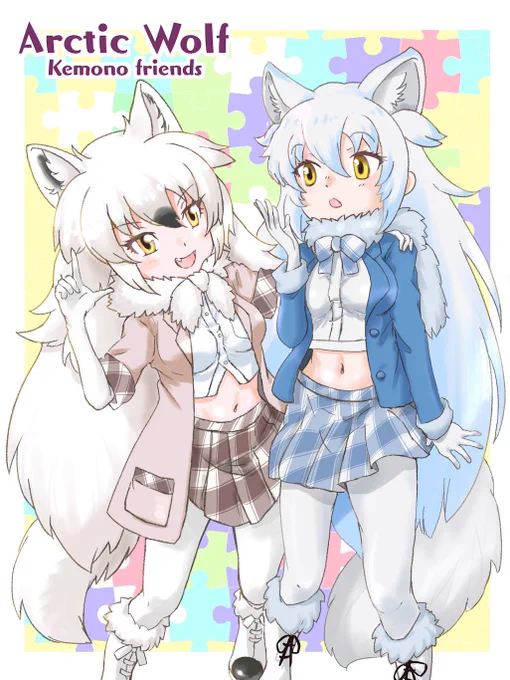 ぐいぐい来るホッキョクオオカミさんと押され気味のホッキョクオオカミさん
#けものフレンズ 