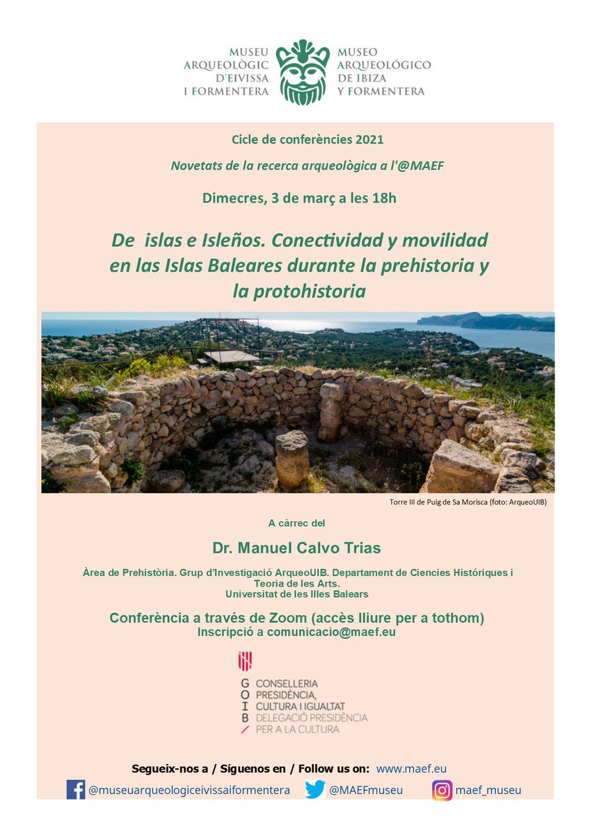 MAEFmuseu's tweet image. 📣Ja podeu sol.licitar, al correu 𝗰𝗼𝗺𝘂𝗻𝗶𝗰𝗮𝗰𝗶𝗼@𝗺𝗮𝗲𝗳.𝗲𝘂, l'enllaç de connexió de zoom i gaudir de la conferència des de casa.
#investigacio #arqueologia_patrimoni #IllesBalears #MAEF #viuelMAEF #NovetatsEnLaRecerca #conferencia