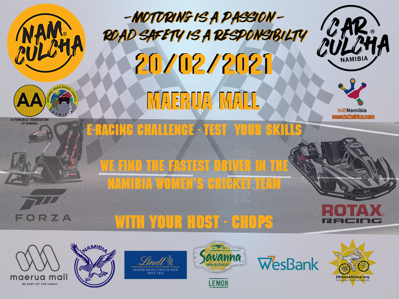 Tv2Namibia's tweet photo. Nam Culcha and Car Culcha Presents:
The Nam Culcha e-Racing Challenge in support of National Road Safety. Follow our page for more events in your area.
Venue: Maerua Mall, 20 February 2021 from 9am.
Test you driving skills and become the next Nam Culcha e-Racing champion. https://t.co/AqK6KXNJSy