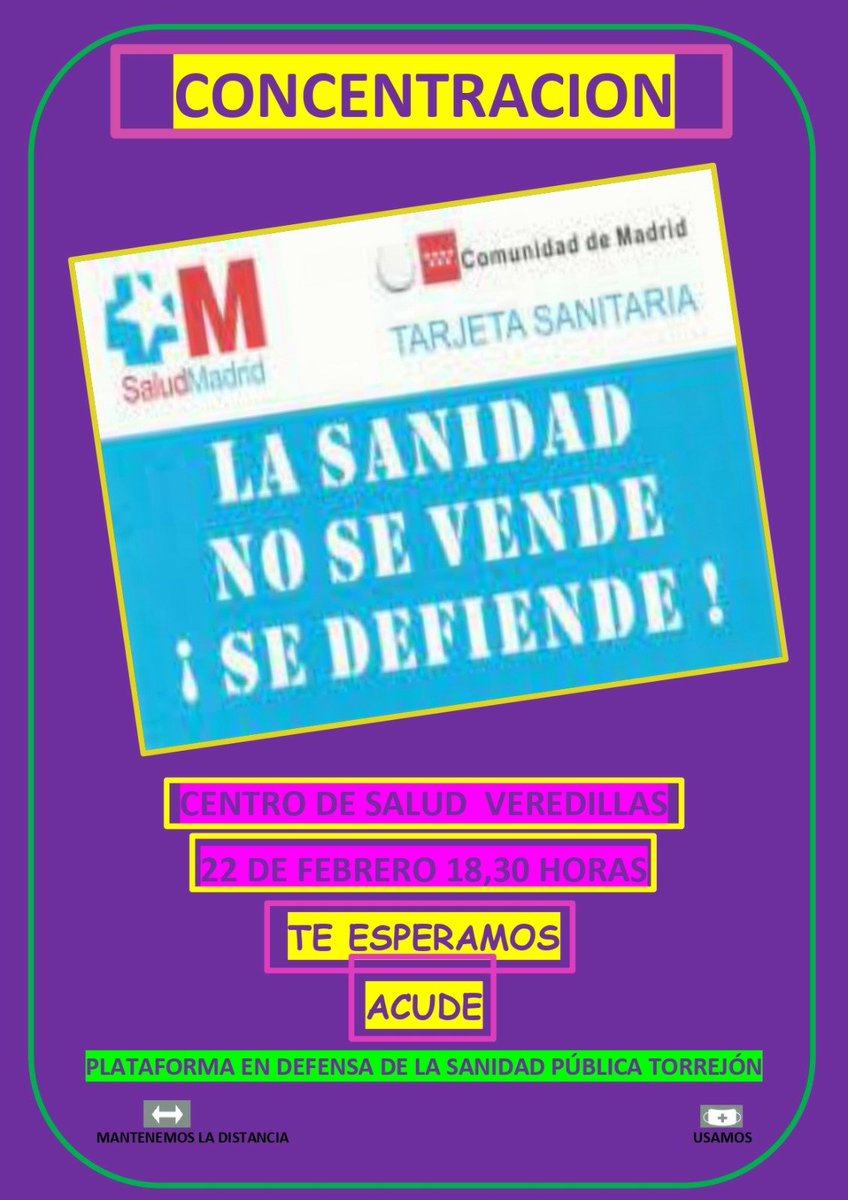 Próxima concentración, 22 de febrero, C.S. Veredillas, os esperamos a las 18:30 #SanidadPública  #defiendetusanidad 💚💚💚✊