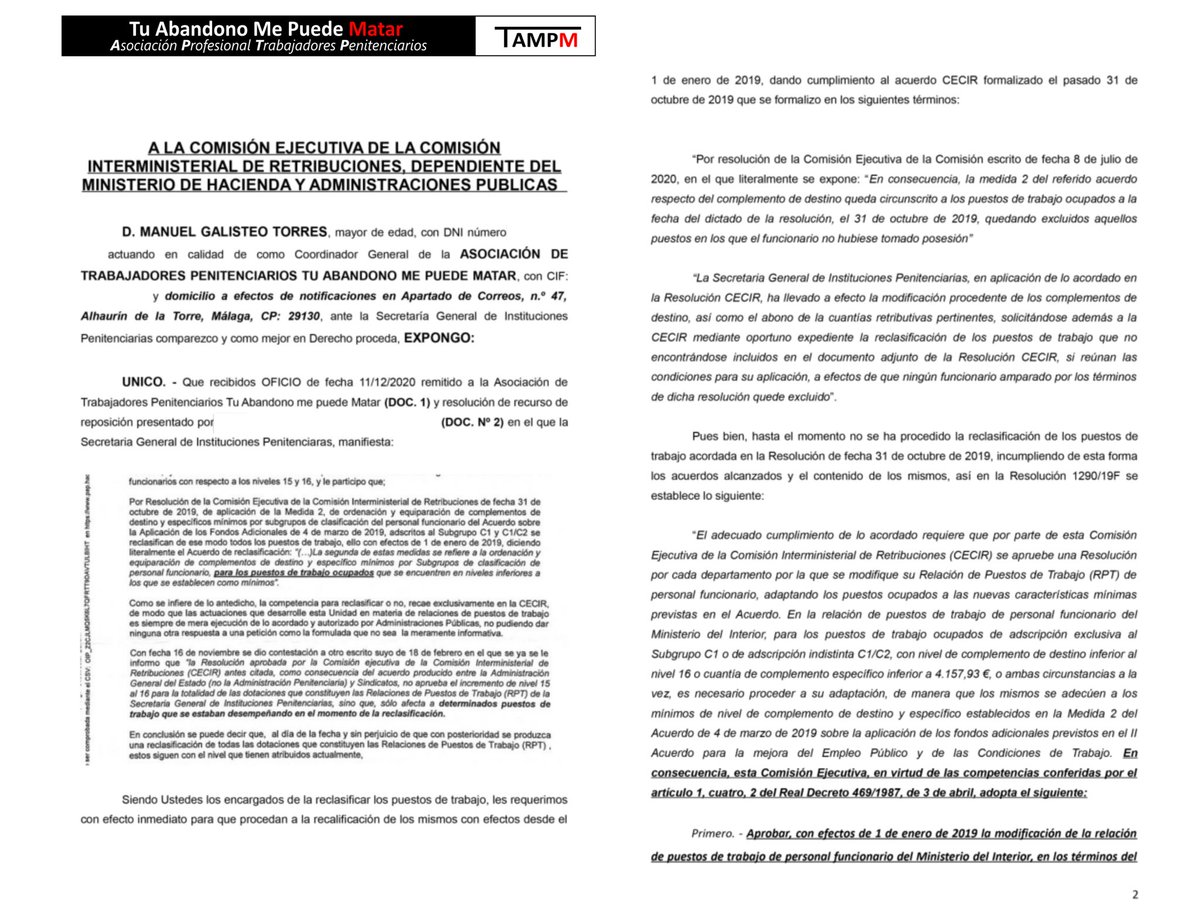 tu_abandono's tweet photo. 📢 #IMPORTANTE | El trabajo de #TAMPM, con su gabinete jurídico, y VUESTRA colaboración ha conseguido doblegar a la CECIR

➡️ SE REGULARIZARÁN los Niveles con efectos a Enero 2019

A la espera de Resolución CECIR en este aspecto, caso contrario INICIAREMOS VÍA CONTENCIOSO

#TAMPM https://t.co/8UyisWSdAd
