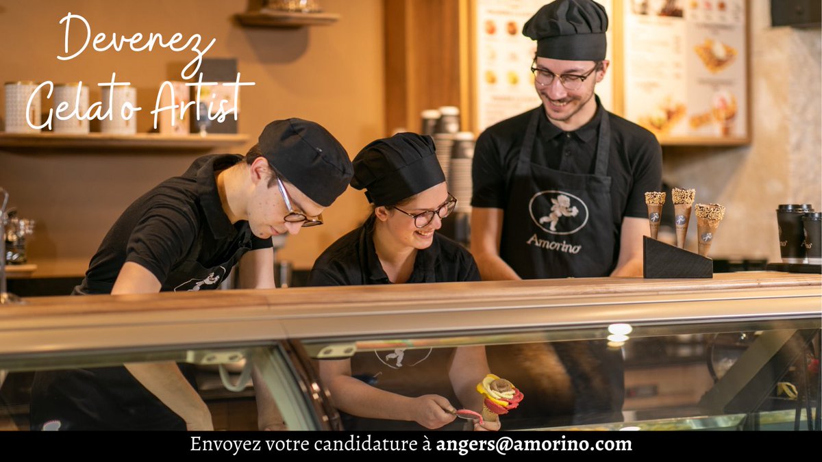 GinoTombini's tweet photo. Pour l’ouverture de la gelateria Amorino, je recrute : 

✔️ 1 reponsable adjoint F/H (CDI)
✔️ 7 gelato artist F/H (saisonnier)
✔️ 1 apprenti manager - BTS MCO avec @CCI49 

Annonces ➡️ https://t.co/WzOha4EnWX 

Candidatures (CV et motivations) par mail : angers@amorino.com 📲 https://t.co/1Vox2cDCUi