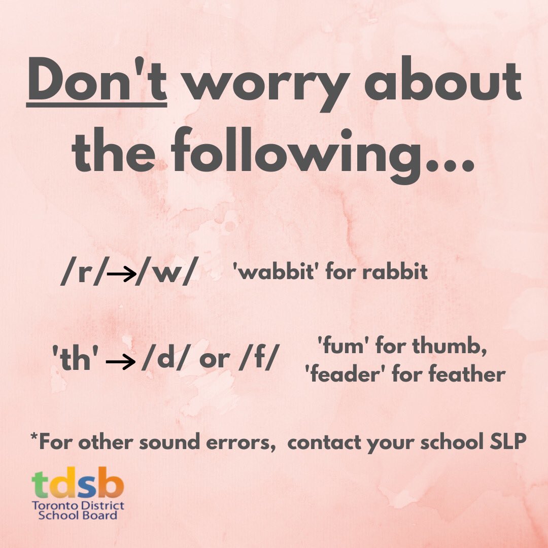 Speech sound errors are common in young students. But how do you know which ones are age appropriate and which ones aren't? 
.
 Check out our latest Instagram post: instagram.com/p/CLb5an6hobw/…
.
#tdsb #tdsbRL #speechlanguagepathology #schoolboard  #slp #articulation