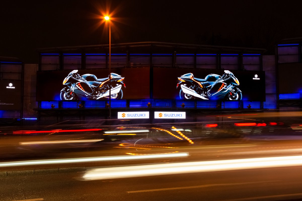the7stars's tweet photo. We are in love with @SuzukiBikesUK campaign promoting their new model, the #Hayabusa. Famed for its power, ability and majestic presence, what better way to launch it than on @clearchanneluk's iconic Storm Cromination, it looks awesome! 🏍️ https://t.co/r7hLB6wB2P