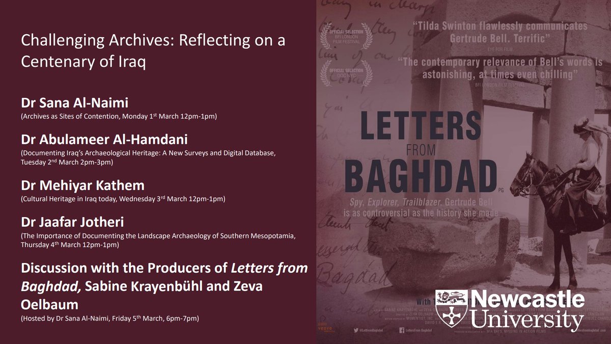 HCA EVENT!!

Want to join us for our Challenging Archives: Reflecting on a Centenary of Iraq' virtual talks starting tomorrow?  See poster for more info!

Everyone welcome! 

Complete this form NOW to register your interest &amp; receive the Zoom information: bit.ly/3pvNWX3