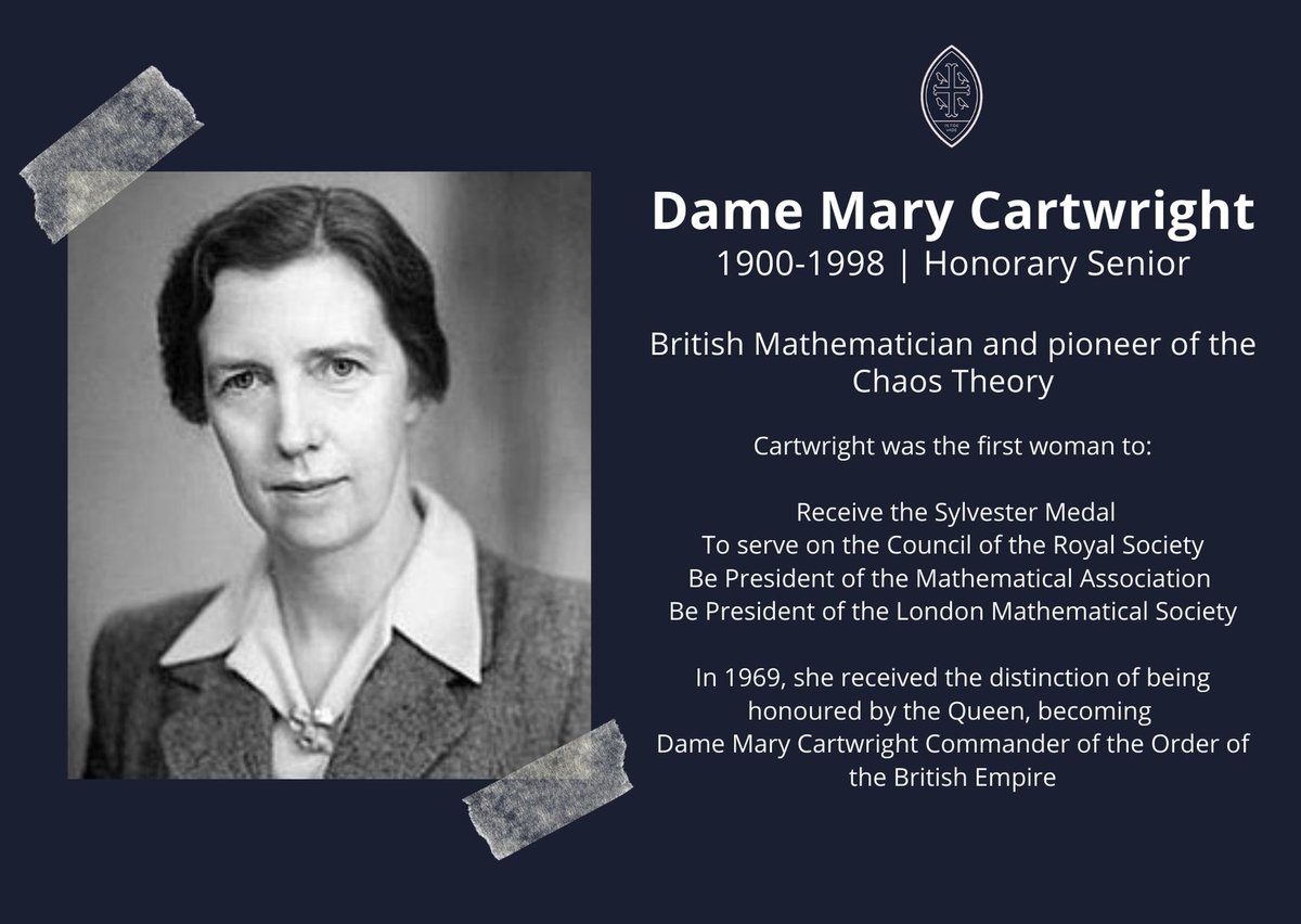#WycombeWomen Dame Mary Cartwright was a British Mathematician &amp; pioneer of the 'Chaos Theory'. Cartwright was the first women to receive the Sylvester medal and in 1969 was honoured by the Queen. We are so proud Mary chose to teach at WA for a...wycombeabbeyseniors.com/feed