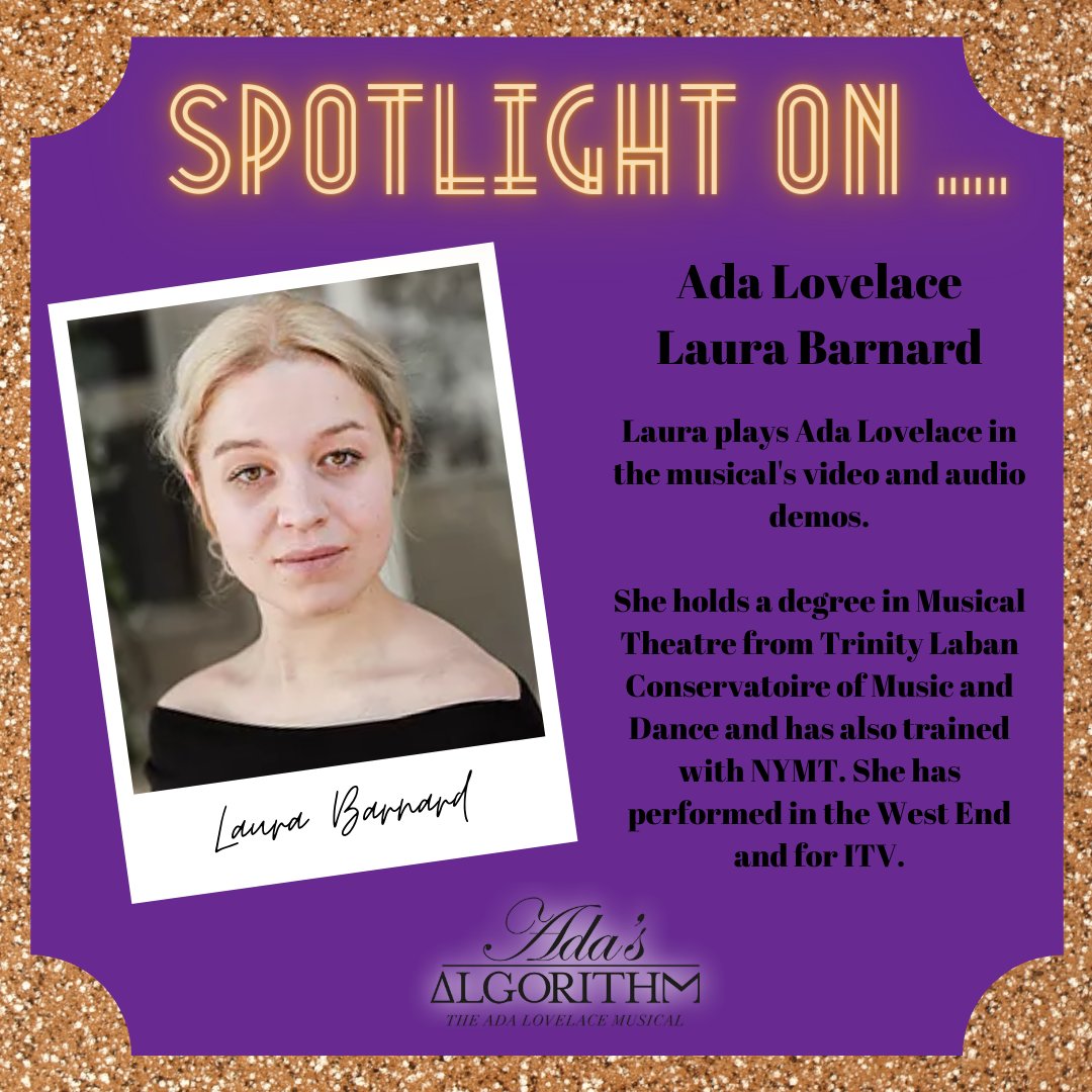 AdasAlgorithm's tweet image. Kicking off our Spotlight On series with actress and singer @laurabarnard. Laura brings her incredible vocal talents to our demos as Ada Lovelace. You can hear her on our website, our YouTube channel and on @MTR_Tweets.
#musicaltheatre #teamworkmakesthedreamwork