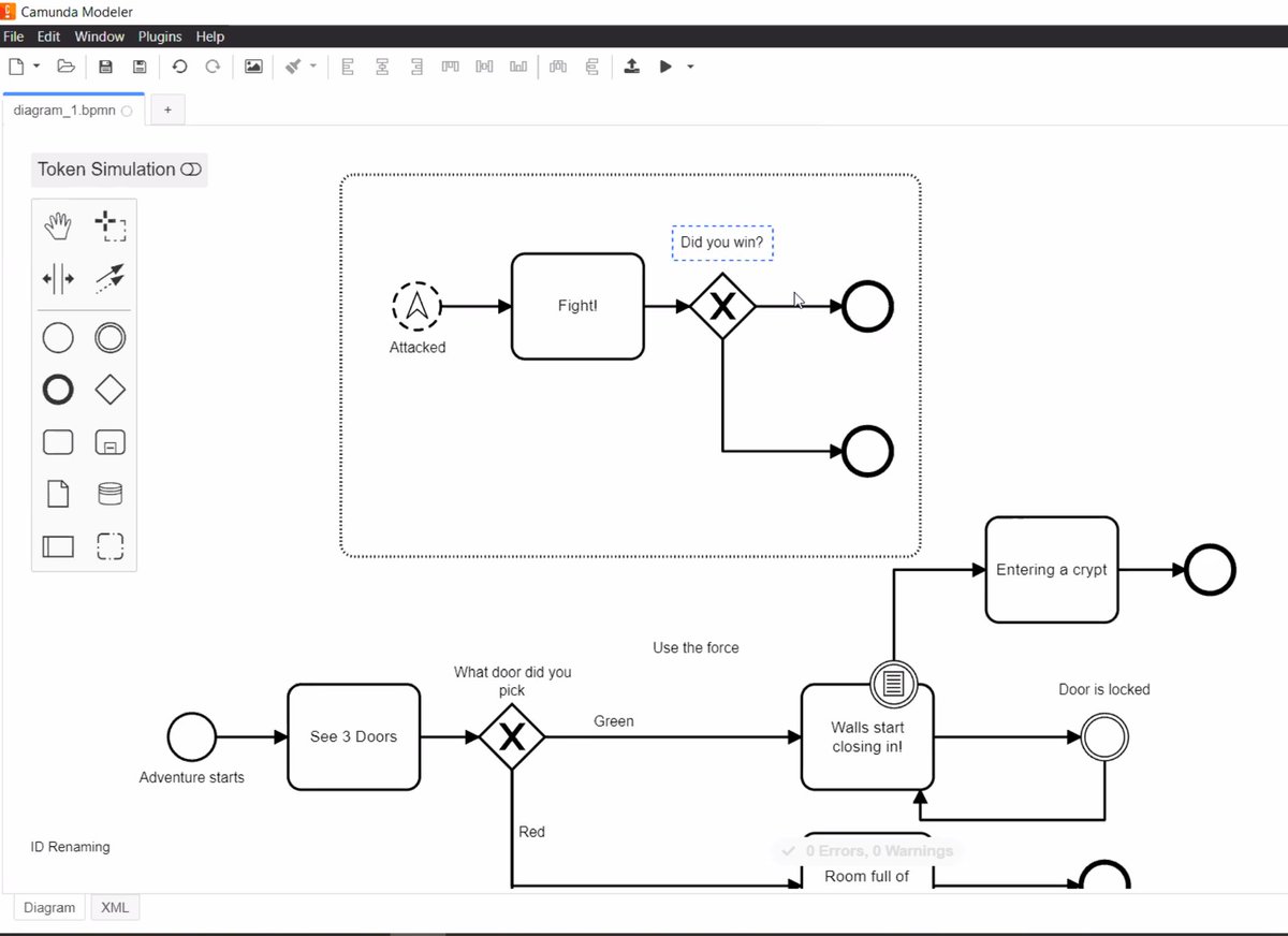 berndruecker's tweet image. Now comes the live adventure game with @NiallDeehan - live modeled with #bpmn of course. Great stuff :-)