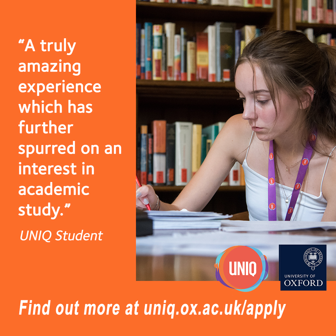 OxfordUNIQ's tweet image. Students really enjoy our UNIQ programme and a third of those who apply get offered places at Oxford. Don’t let your students miss out. Find out more at uniq.ox.ac.uk
Applications close 15 March. 
#UNIQ2021