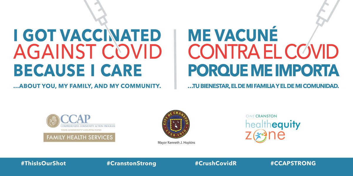 CCAPORG's tweet photo. I GOT VACCINATED AGAINST COVID BECAUSE I CARE...
I am supporting the health of my family and my community by getting vaccinated AGAINST COVID-19

#cranstonstrong #CCAPSTRONG #CrushCovidRI #thisisourshot https://t.co/WxpibZneJK
