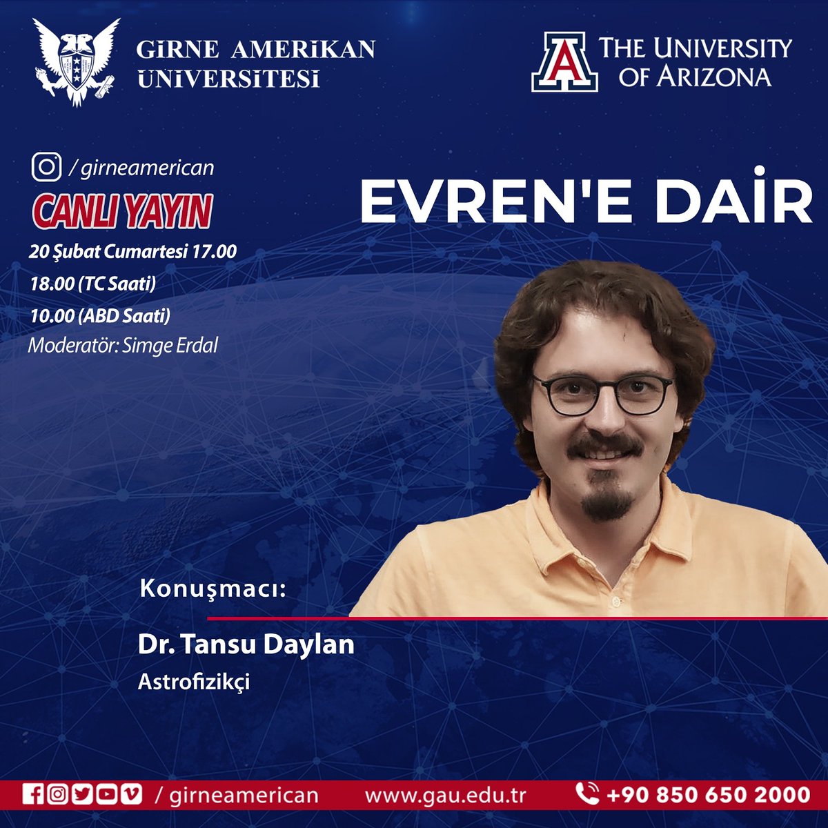 girneamerican's tweet image. Massachusetts Institute of Technology ve #NASA &apos;nın dış gezegenleri arama projesi TESS araştırmacısı Tansu Daylan ile &quot;Astronomi ve Uzay Bilimleri Evrene Dair&quot;  güncel gelişmeleri konuşuyoruz. 
#girneamerican🦅 #spacesciences #astrophysics #girne #cyprus #kyrenia @akpinar_serhat