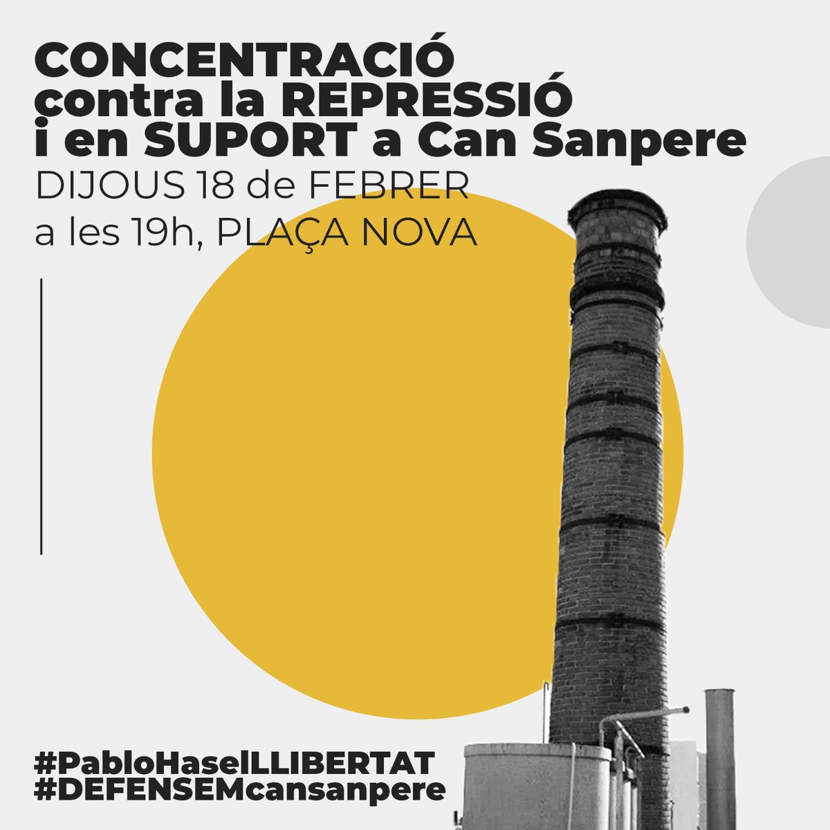 🚨🚨Comencen les mobilitzacions per Can Sanpere:

Perquè estem visquent moments excepcionals🔥

Per la llibertat de Pablo Hasel 🎤
Stop pilotes de goma⛔

Perquè Can Sanpere és del poble💚
