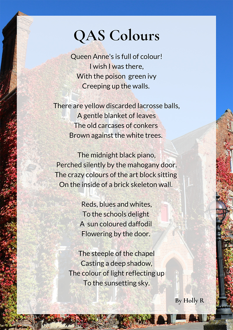 QASCaversham's tweet photo. βοΈπ¨ #QASFours student Holly has also written a lovely poem, inspired by the new Queen Anne's School colour chart, created by our #QASLowerFour in their #QASArt lessons π¨βοΈ#QASEnglish https://t.co/uqQXuJqs5Q