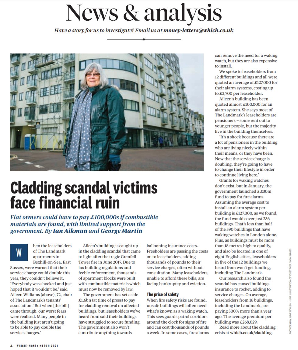 Not mincing words in the latest @WhichMoney Magazine: Cladding Scandal Victims Face Financial Ruin. The @TheLandmark66's leaseholders are pensioners - many already can't afford the doubled service charge. #EndOurCladdingScandal