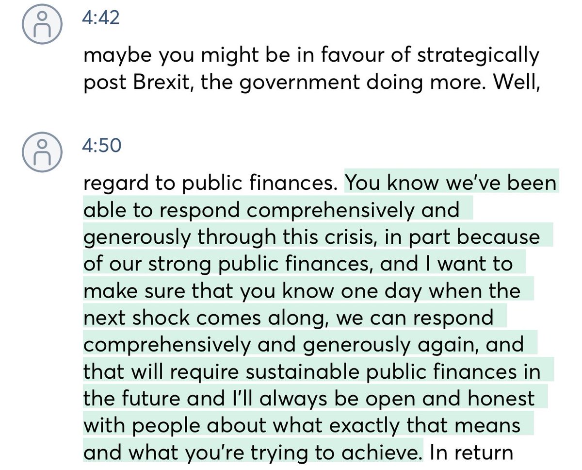 I asked the Chancellor on Friday directly whether the experience of COVID rescue and vaccine success made him a new fan of big spending and government... yielded this interesting response on at Budget being “open and honest” about need for sustainable public finances...