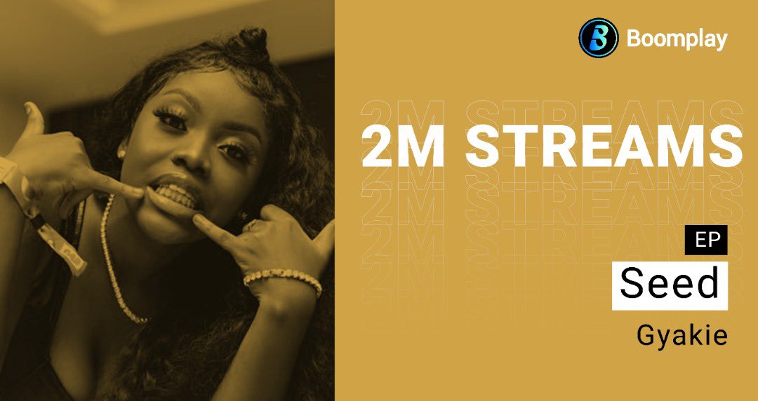 BoomplayGhana's tweet photo. Yo @Gyakie_, the #SEEDEP has over 2 million streams on #Boomplay!

You did that &amp; that’s on what??

Congratulations! 
Keep supporting your girl be streaming the EP here- https://t.co/g7gVpk3K8p

#boomplaymusic #homeofmusic https://t.co/pmrVLoBqrr
