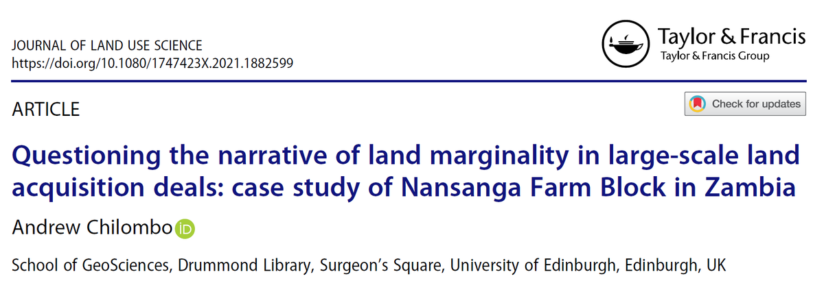 landusescience's tweet photo. This paper questions the narrative of land marginality in a large-scale land acquisition deal in #Zambia https://t.co/dgCR79SMR2 #LSLA #Africa https://t.co/ZrphESyVw1