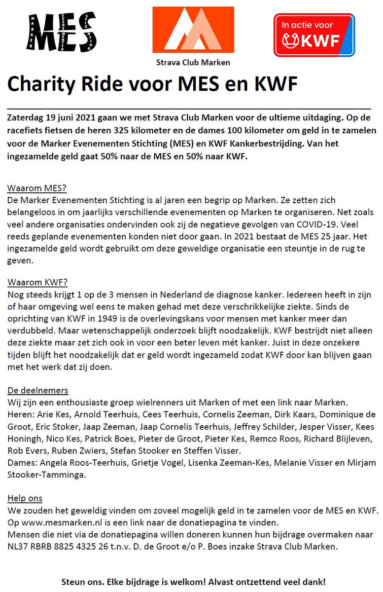 MarkerNews's tweet photo. Nieuwsbrief 'Charity Ride voor MES &amp; KWF' februari 2021
https://t.co/E7DR203bXP #Marken #MesMarken #StravaClubMarken #MarkerCharityRide #doneeractie @RoosRP @uncledomie https://t.co/JbX5wLyxVm