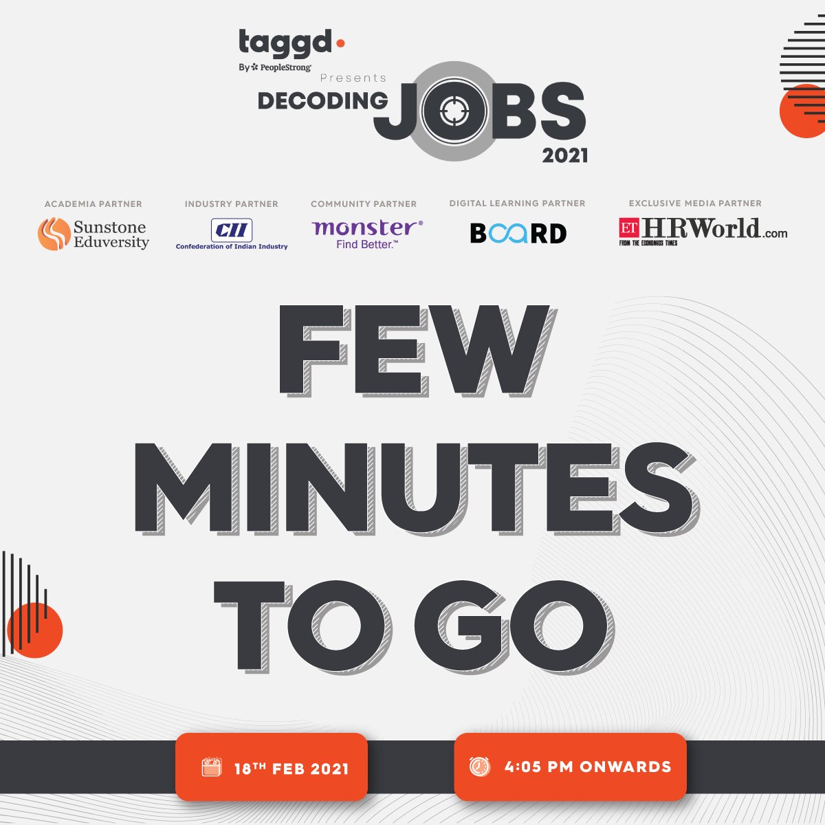 _taggd's tweet image. Few minutes to go for #DecodingJobs2021 #AnnualSummit to go LIVE. We&apos;re just starting off. Are you ready? Hold on to your seat.

Join LIVE here: lnkd.in/dFj6uW8