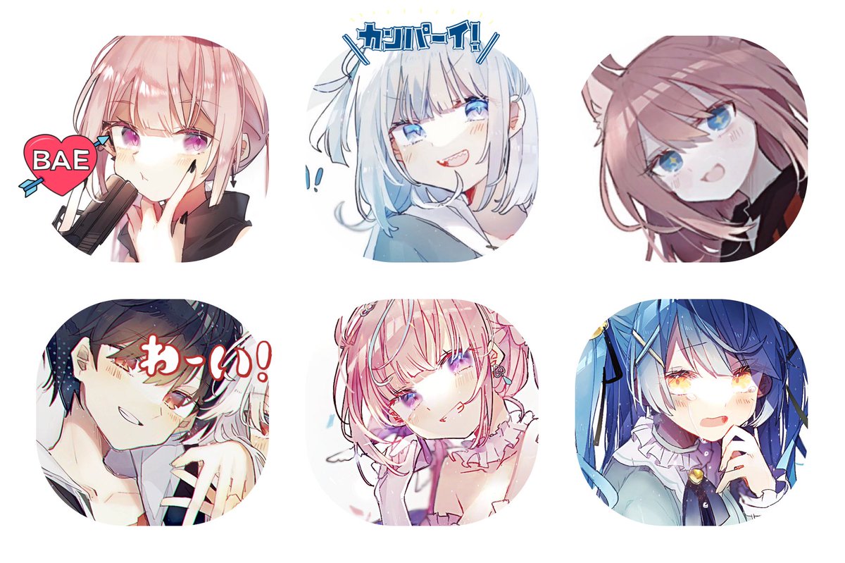 multiple girls pink hair blue hair blue eyes smile purple eyes black hair  illustration images