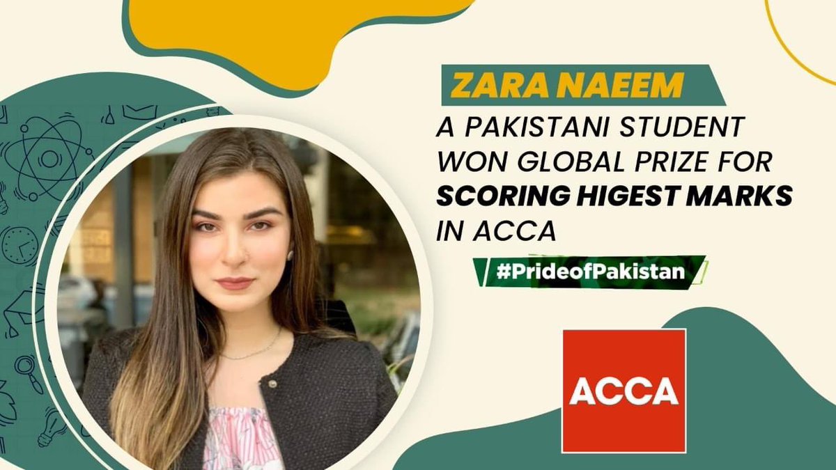SharwanSheikh's tweet photo. @ZaraNaeemDar from Garhi Dupatta Muzaffarabad AJ&amp;K got first Position out of 527,000 students from 179 countries in the world in the most difficult examination of Chartered Accountants (#ACCA).
The unparalleled performance is an honor for the entire nation.

#PrideofPakistan https://t.co/1z7cceFYrq