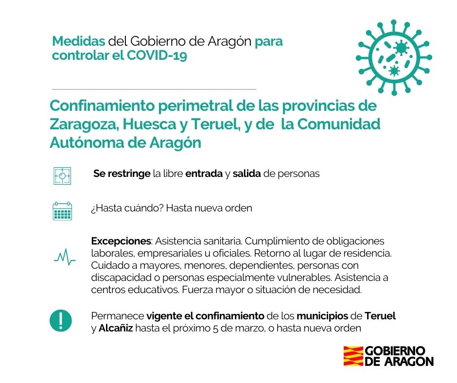 🚘🟢El <a href="/GobAragon/">Gobierno de Aragón</a> anuncia el desconfinamiento perimetral de los municipios de #Zaragoza y #Calatayud a partir de esta medianoche

🚗🔴Hasta nueva orden, continúan vigentes los confinamientos de los municipios de #Alcañiz y #Teruel, de las 3 provincias y de la Comunidad Autónoma