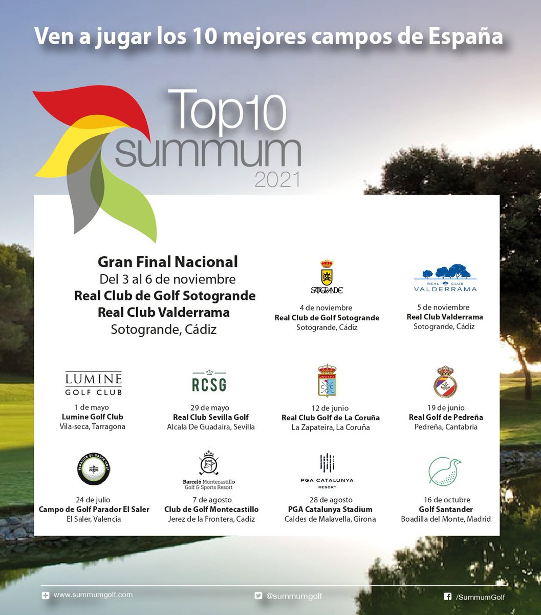 summumgolf's tweet photo. Que ilusión comunicar el calendario de nuestro primer circuito 2021.. y no es un calendario cualquiera.. cuarta edicTop10Summum compitiendo en los mejores campos con final de ensueño en Sotogrande..

#summum #golf #top10summum #bucketlist #best #ADNSummum #summumgolf #FelizJueves https://t.co/c9fyroohcg
