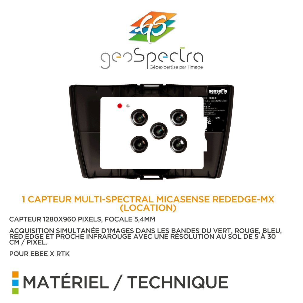 Encore un peu de MATERIEL &amp; TECHNIQUE ? 😉

Capteur Multi-spectral MicaSense RedEdge-MX (LOCATION)
 
#geoexpertise #topographie #photogrammetrie #drone #bathymetrie #sensefly #pix4D #photogrammetry #trimblegeospatial