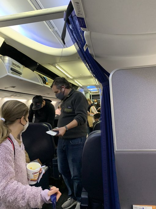 CJLasher3's tweet photo. @Acosta Meanwhile, Ted Cruz and family got on a plane last night and flew to Cancun.  Guess he’s not to worried about the people in Texas. https://t.co/vtZ2Y4dYsI