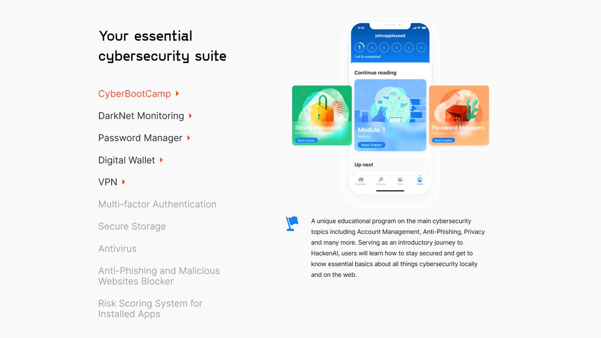 8/11 HackenAIHackenAI is a set of mobile and web-based applications that protects users online.HackenAI privacy and security apps include: $HAI