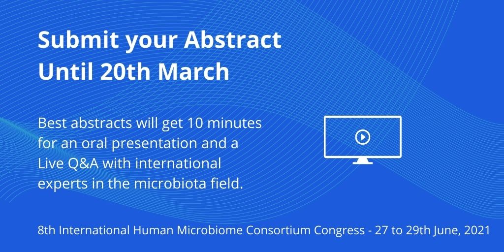 🗓️Abstracts submissions for the 8th IHMC Congress are open until 20th March, 2021.

👍A great opportunity to discuss your research with colleagues and receive feedback from international experts in the microbiota field.

👉Submit your Abstract here bit.ly/3jQALip