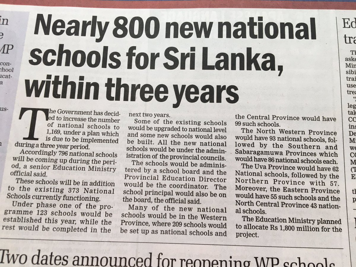 Ministry of Education should divest itself from the present 373 national schools, not add 800 more. REASON: Ministry is trying to do the impossible task of managing schools across the country from Colombo, and failing miserably. How and why does MoE fail? Let me count the ways.