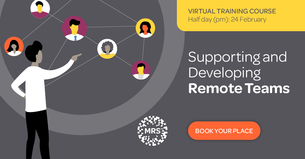 TweetMRS's tweet photo. Supporting and developing growth in a virtual world requires new approaches and a different mindset than when managing people you see every day. 

Sign up for this course on February 24th: https://t.co/Fgk02nLe89

#remoteteams #marketresearch #peoplemanagement #mrx https://t.co/2r21YoNrzN
