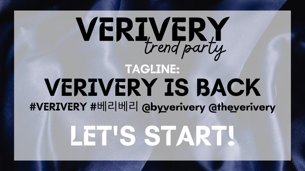 TRENDING PARTY START 🎉 

TAGLINE : 
VERIVERY IS BACK 

Reply with : 

( Tagline + #베리베리 #VERIVERY + <a href="/the_verivery/">VERIVERY_OFFICIAL</a> <a href="/by_verivery/">VERIVERY</a> ) 

Pls also attach teaser photos !! 

#베리베리 #VERIVERY 
<a href="/the_verivery/">VERIVERY_OFFICIAL</a> <a href="/by_verivery/">VERIVERY</a>

VERRERs LET's GOOOO!!!!!!