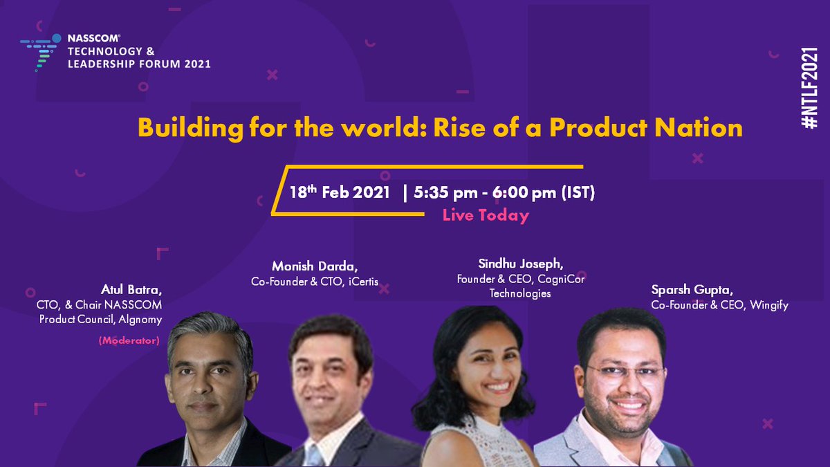 With India already being the 3rd largest startup ecosystem globally, how do we build for the world at scale &amp; leave a lasting impact? Tune in to a fascinating chat on 'Building for the world: Rise of a product nation' at 5:35PM today only at #NTLF2021!
#NASSCOM_TLF